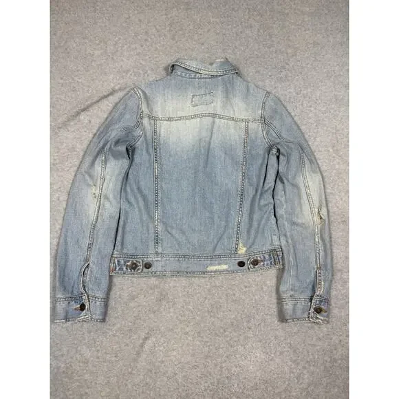 Y2K Hollister Junior Womens Size L Distressed Denim Jacket HCO Surf - Picture 2 of 10